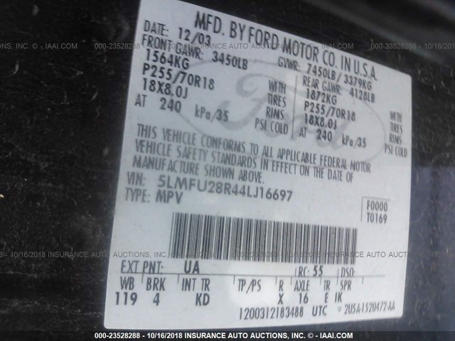 5LMFU28R44LJ16697 - 2004 LINCOLN NAVIGATOR Қара фото 9