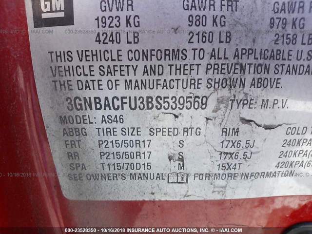 3GNBACFU3BS539569 - 2011 CHEVROLET HHR LT RED photo 9