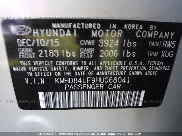 KMHD84LF9HU068041 - 2017 HYUNDAI ELANTRA SE/VALUE/LIMITED BEIGE photo 9