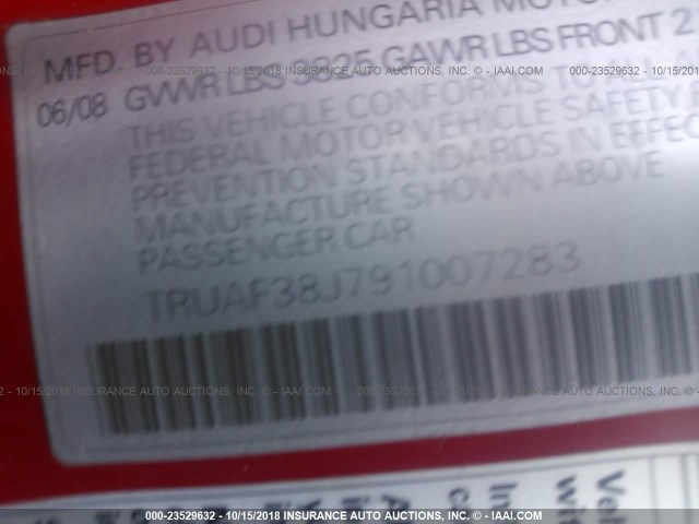 TRUAF38J791007283 - 2009 AUDI TT RED photo 9