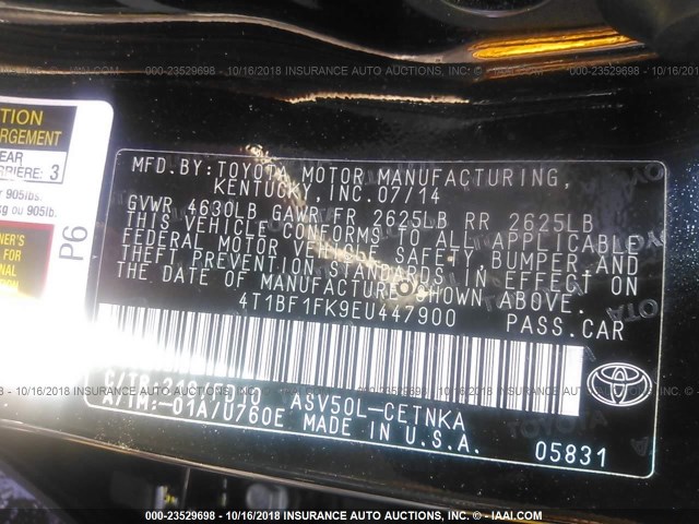 4T1BF1FK9EU447900 - 2014 TOYOTA CAMRY L/SE/LE/XLE Qara foto 9