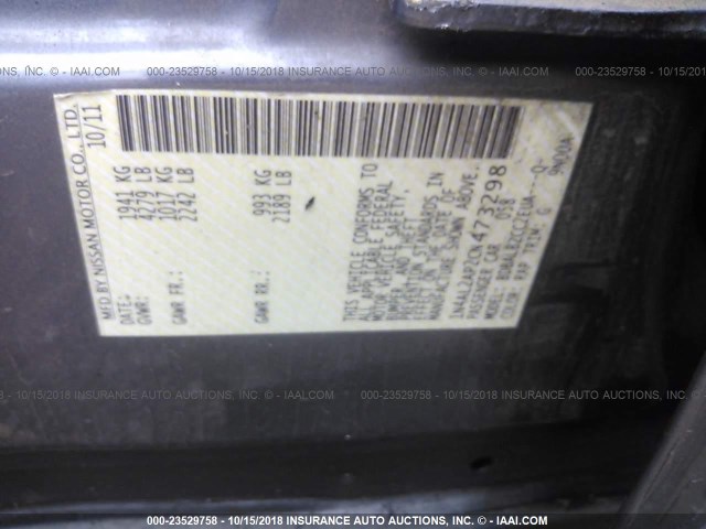 1N4AL2AP2CN473298 - 2012 NISSAN ALTIMA S ლურჯი ფოტო 9