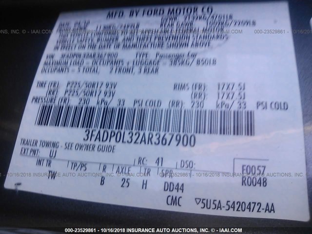 3FADP0L32AR367900 - 2010 FORD FUSION HYBRID GRAY photo 9