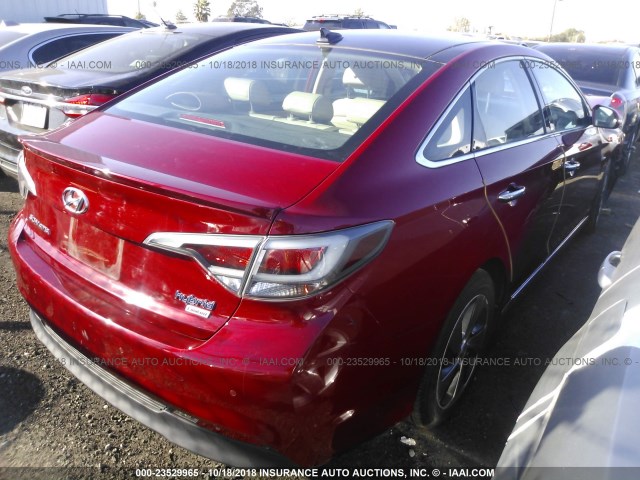 KMHE34L16GA009861 - 2016 HYUNDAI SONATA HYBRID/LIMITED RED photo 4