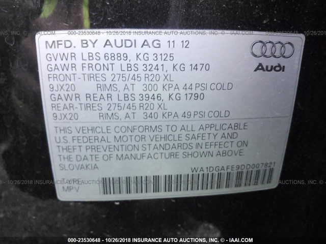 WA1DGAFE9DD007821 - 2013 AUDI Q7 PRESTIGE GRAY photo 9