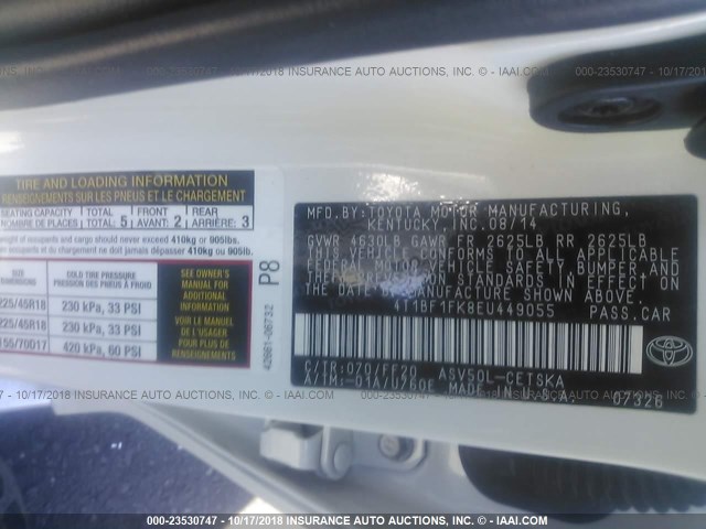 4T1BF1FK8EU449055 - 2014 TOYOTA CAMRY L/SE/LE/XLE Ağ foto 9