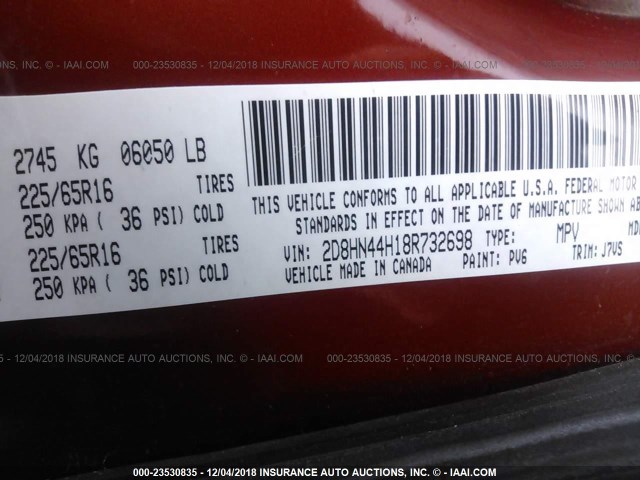 2D8HN44H18R732698 - 2008 DODGE GRAND CARAVAN SE ORANGE photo 9