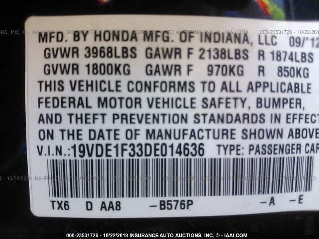 19VDE1F33DE014636 - 2013 ACURA ILX 20 BLUE photo 9