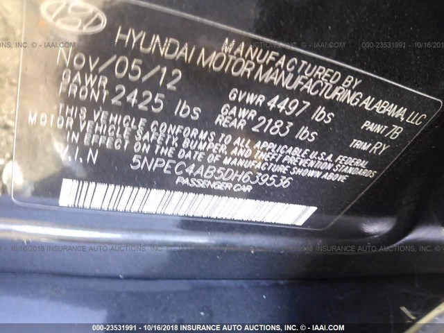 5NPEC4AB5DH639536 - 2013 HYUNDAI SONATA SE/LIMITED BLACK photo 9