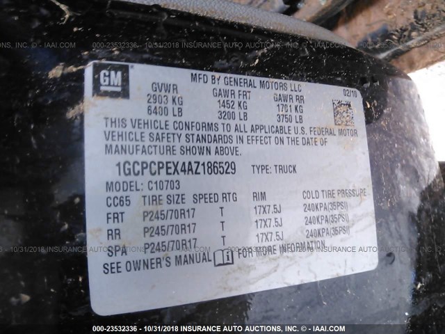 1GCPCPEX4AZ186529 - 2010 CHEVROLET SILVERADO C1500 BLACK photo 9