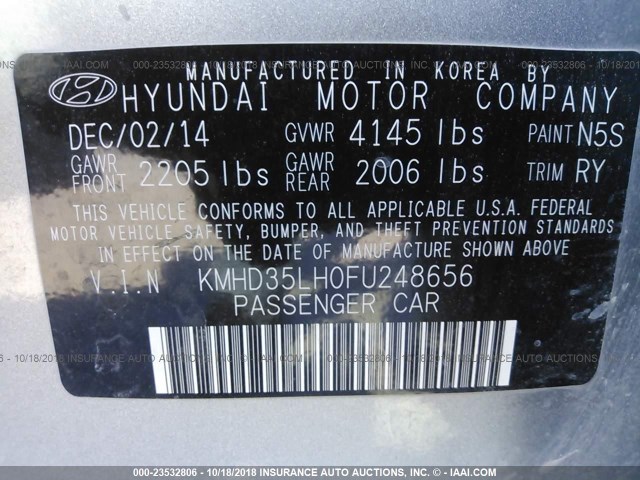 KMHD35LH0FU248656 - 2015 HYUNDAI ELANTRA GT SILVER photo 9