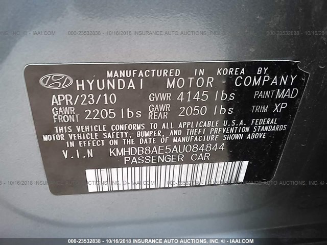 KMHDB8AE5AU084844 - 2010 HYUNDAI ELANTRA TOURING GLS BLUE photo 9