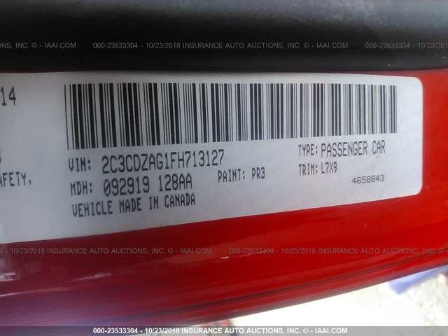 2C3CDZAG1FH713127 - 2015 DODGE CHALLENGER SXT RED photo 9