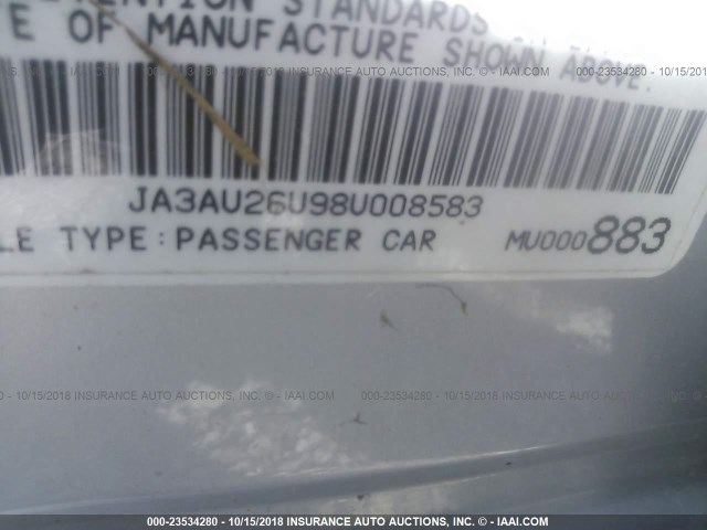 JA3AU26U98U008583 - 2008 MITSUBISHI LANCER ES SILVER photo 9