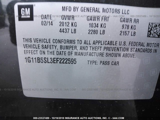 1G11B5SL3EF222595 - 2014 CHEVROLET MALIBU LS GRAY photo 9