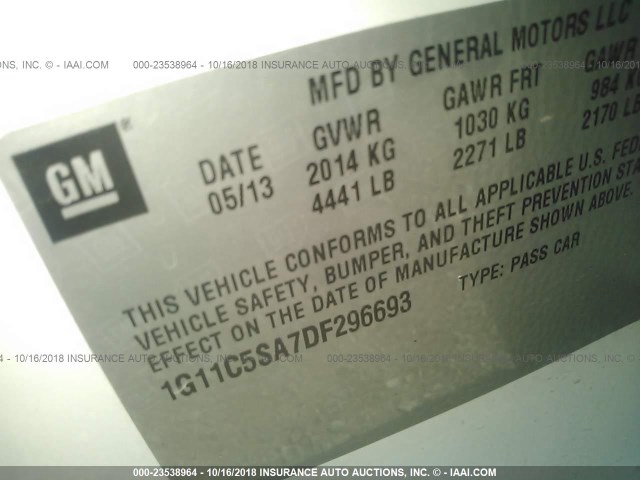 1G11C5SA7DF296693 - 2013 CHEVROLET MALIBU 1LT WHITE photo 9