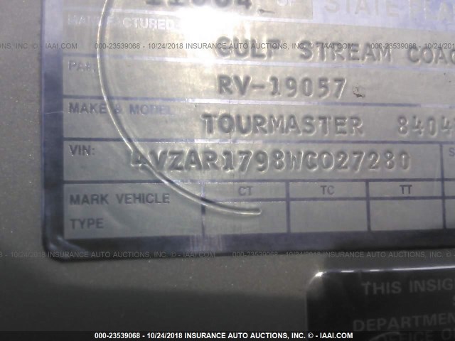 4VZAR1798WC027280 - 1998 SPARTAN MOTORS MOTORHOME 4VZ 白色 照片 9