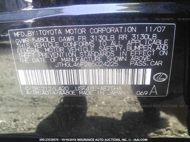 JTHGL46F285024225 - 2008 LEXUS LS 460L BLACK photo 9