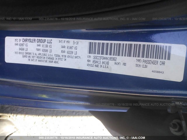 1B3CC5FB4AN185962 - 2010 DODGE AVENGER R/T BLUE photo 9