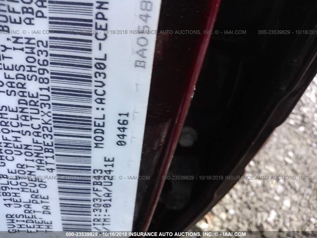 4T1BE32KX3U189632 - 2003 TOYOTA CAMRY LE/XLE/SE RED photo 9
