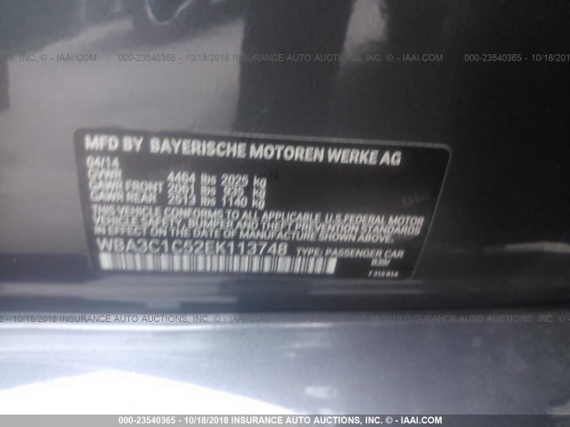 WBA3C1C52EK113748 - 2014 BMW 328 I SULEV GRAY photo 9