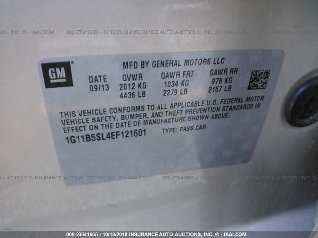 1G11B5SL4EF121601 - 2014 CHEVROLET MALIBU LS 棕色 照片 9