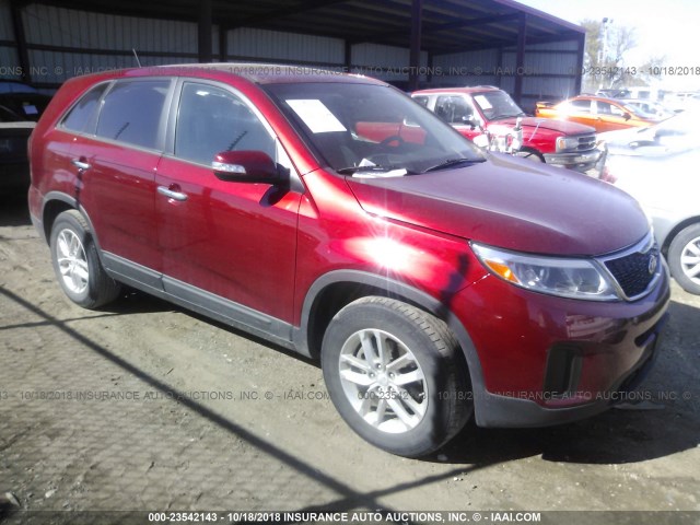 5XYKT3A65FG562838 - 2015 KIA SORENTO LX RED photo 1