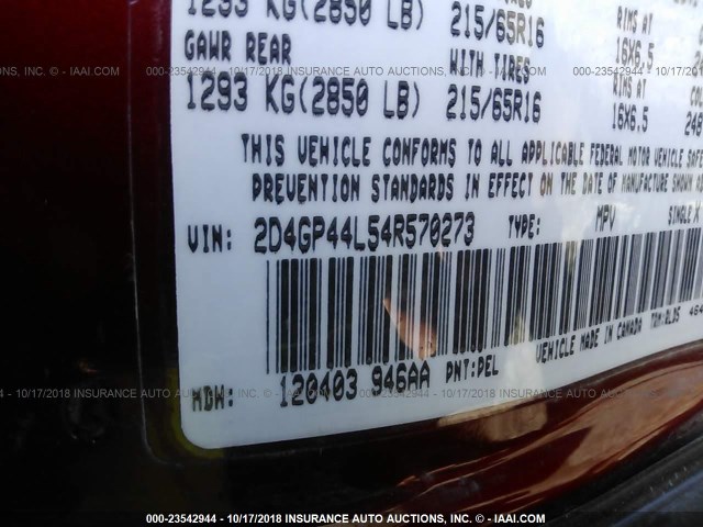 2D4GP44L54R570273 - 2004 DODGE GRAND CARAVAN SXT RED photo 9