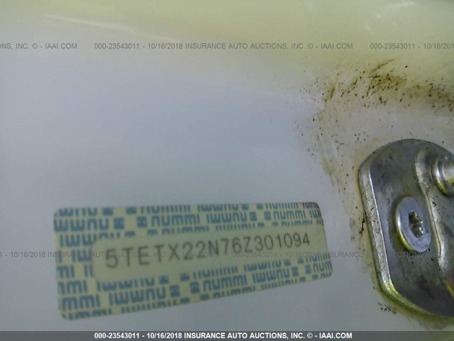 5TETX22N76Z301094 - 2006 TOYOTA TACOMA ACCESS CAB თეთრი ფოტო 9