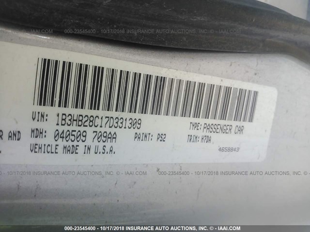 1B3HB28C17D331309 - 2007 DODGE CALIBER SILVER photo 9