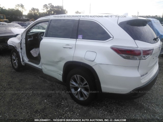 5TDJKRFH4FS118784 - 2015 TOYOTA HIGHLANDER XLE WHITE photo 3