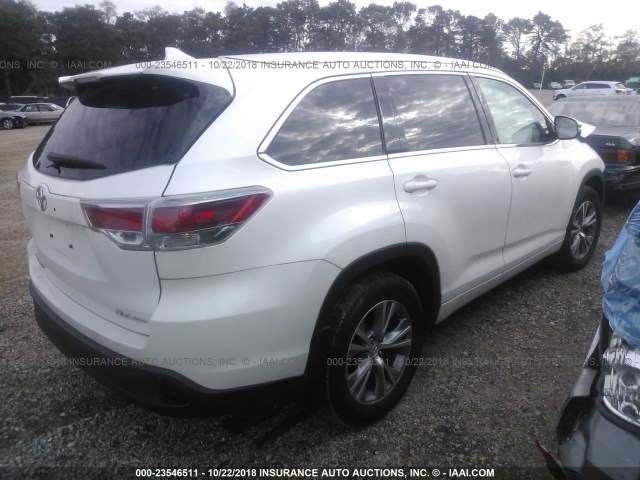 5TDJKRFH4FS118784 - 2015 TOYOTA HIGHLANDER XLE WHITE photo 4