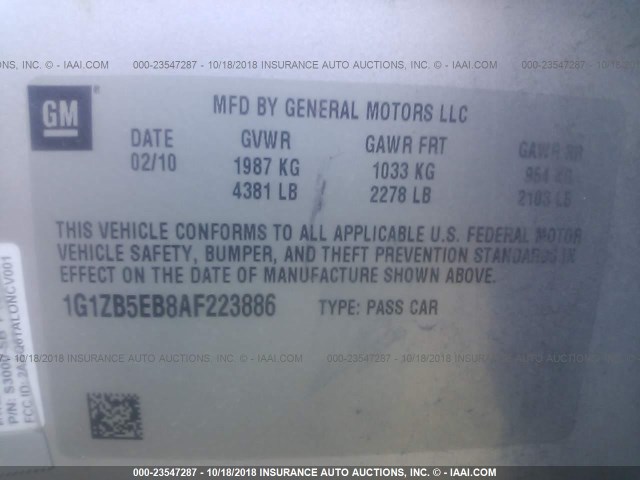 1G1ZB5EB8AF223886 - 2010 CHEVROLET MALIBU LS 银色 照片 9