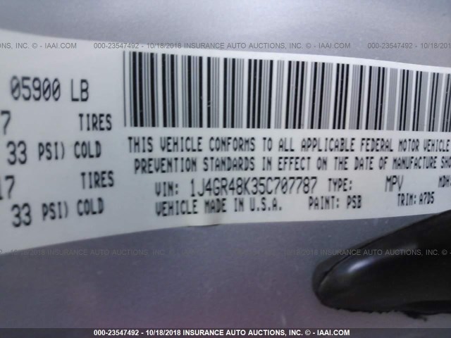 1J4GR48K35C707787 - 2005 JEEP GRAND CHEROKEE LAREDO/COLUMBIA/FREEDOM 银色 照片 9