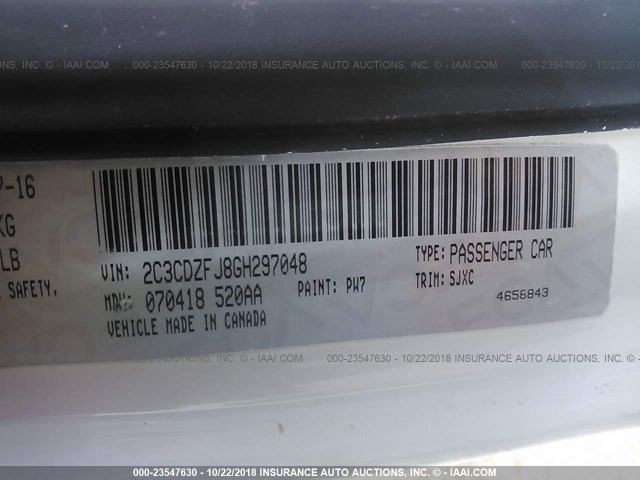 2C3CDZFJ8GH297048 - 2016 DODGE CHALLENGER R/T SCAT PACK WHITE photo 9