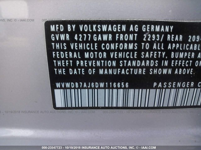 WVWDB7AJ6DW116656 - 2013 VOLKSWAGEN GOLF 银色 照片 9