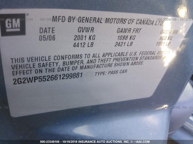 2G2WP552661299881 - 2006 PONTIAC GRAND PRIX ლურჯი ფოტო 9