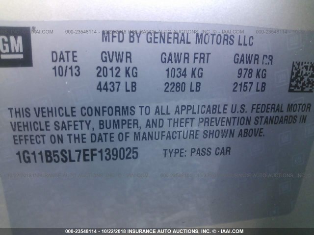 1G11B5SL7EF139025 - 2014 CHEVROLET MALIBU LS 香槟色 照片 9