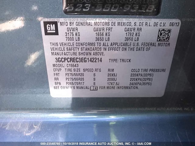 3GCPCREC3EG142214 - 2014 CHEVROLET SILVERADO C1500 LT BLUE photo 9