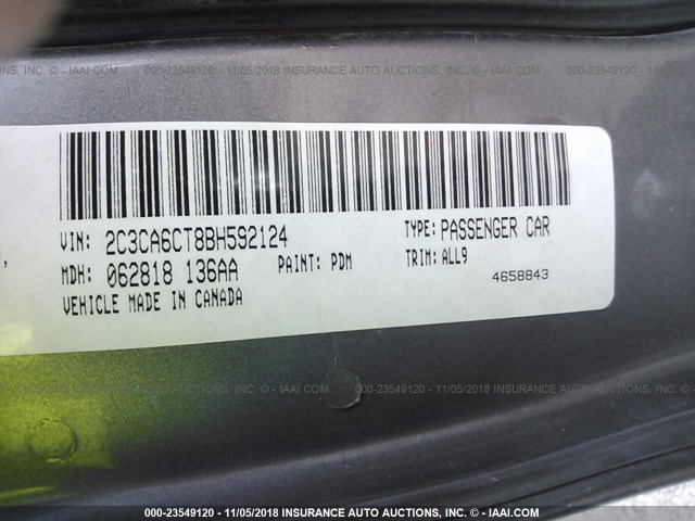 2C3CA6CT8BH592124 - 2011 CHRYSLER 300C GRAY photo 9