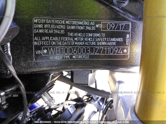 WB10D6003JZ711094 - 2018 BMW S 1000 RR WHITE photo 10