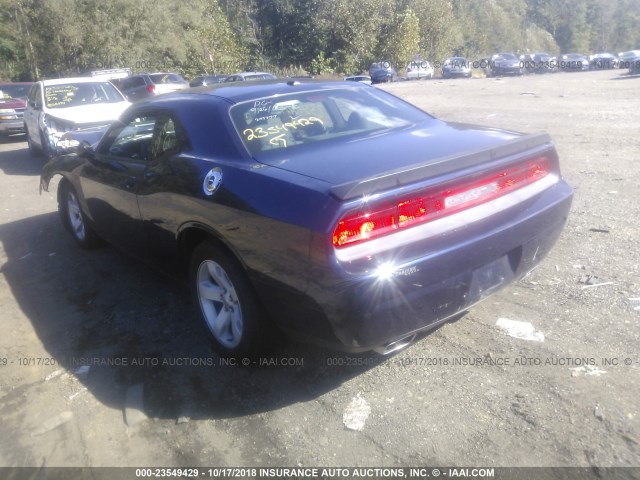 2C3CDYAG8EH249777 - 2014 DODGE CHALLENGER SXT BLUE photo 3