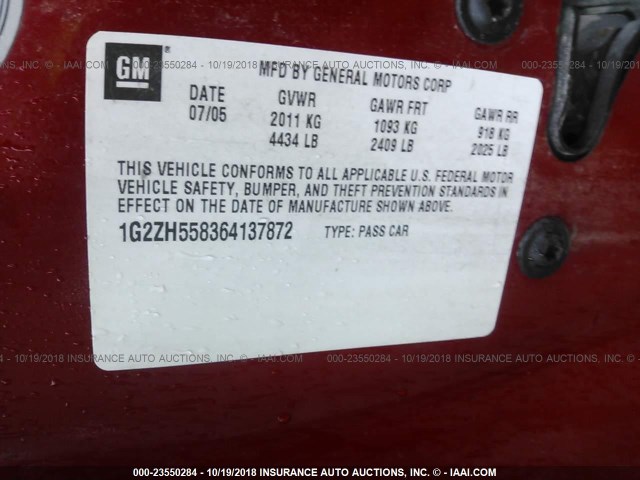 1G2ZH558364137872 - 2006 PONTIAC G6 GT RED photo 9