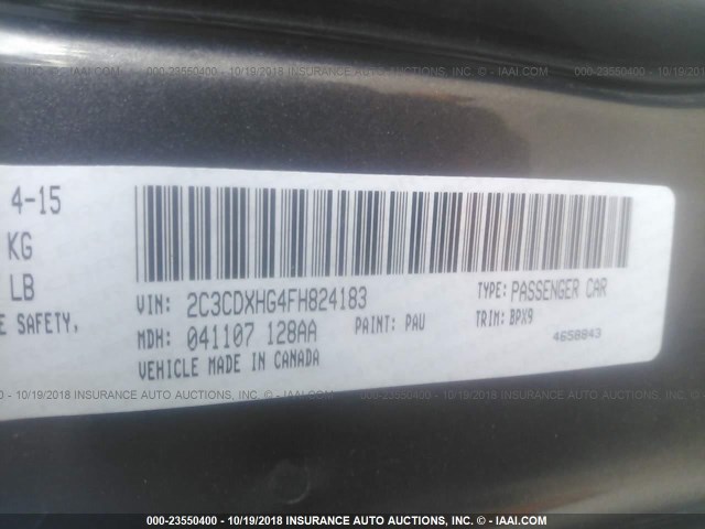 2C3CDXHG4FH824183 - 2015 DODGE CHARGER SXT GRAY photo 9