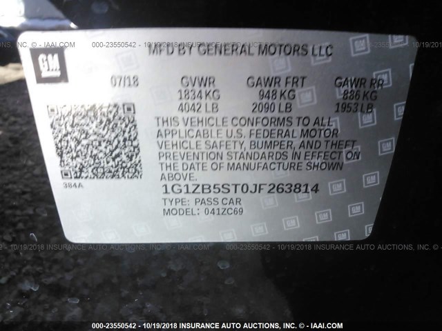 1G1ZB5ST0JF263814 - 2018 CHEVROLET MALIBU LS შავი ფოტო 9