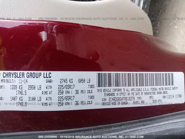 2C4RDGBGXFR616270 - 2015 DODGE GRAND CARAVAN SE RED photo 9