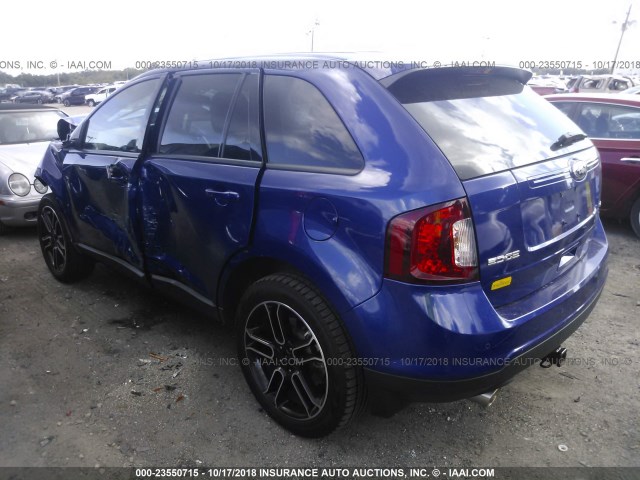 2FMDK3JC5DBA72883 - 2013 FORD EDGE SEL BLUE photo 3