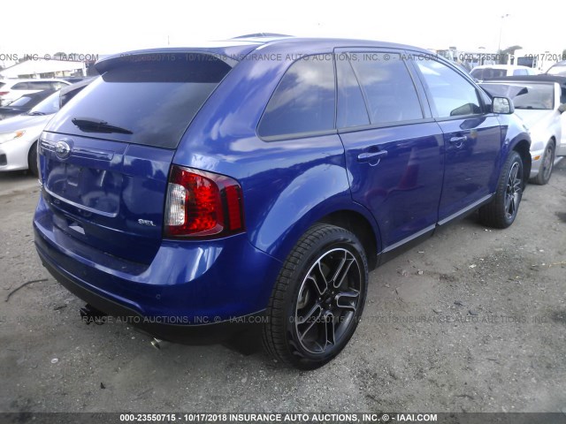 2FMDK3JC5DBA72883 - 2013 FORD EDGE SEL BLUE photo 4