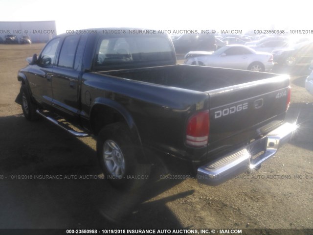 1B7HG48N62S682993 - 2002 DODGE DAKOTA QUAD SLT BLACK photo 3