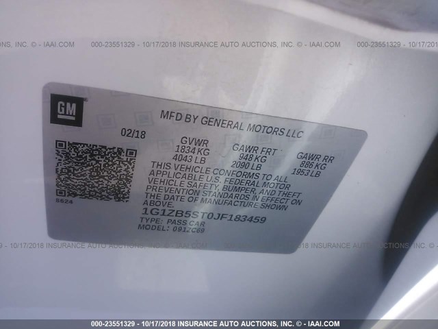 1G1ZB5ST0JF183459 - 2018 CHEVROLET MALIBU LS 白色 照片 9